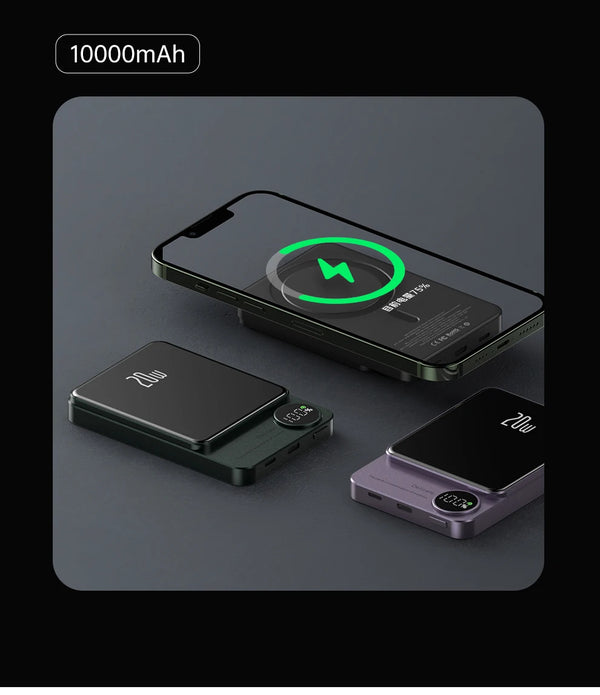 Portable 10000mAh Magnetic Wireless Power Bank 5000mAh Metal PD 20W Fast Charging External Battery For Macsafe iPhone Powerbank